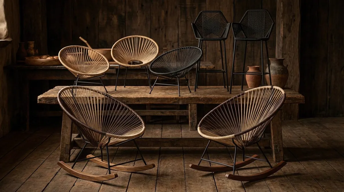 Colección de sillas tejidas modernas en tonos naturales y negros