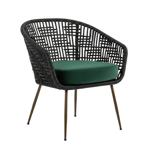 Silla de comedor tejida para restaurante con estructura metálica